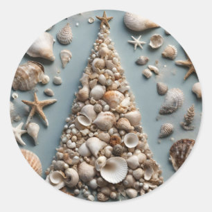 Seashell Kustal Julgran Runt Klistermärke