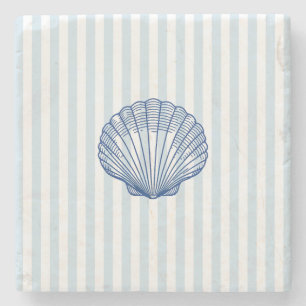 Seashell Kustmålning Nautical Rand Stenunderlägg