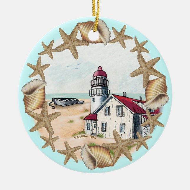 Seashell Lighthouse Ceramic Ornament (Framsidan)