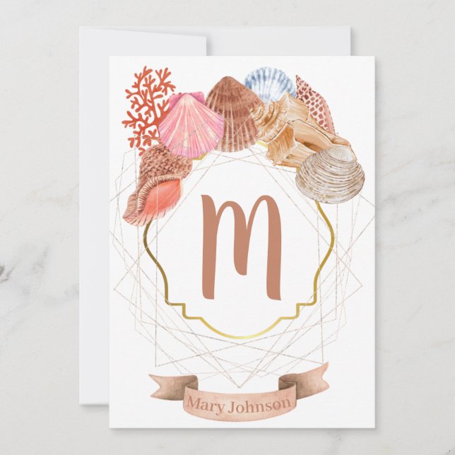 Seashell Monogram Vapensköld Notecard Inbjudningar (Framsida)