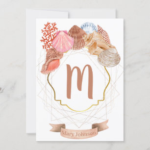 Seashell Monogram Vapensköld Notecard Inbjudningar
