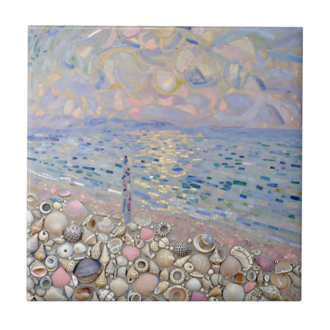 Seashell Mosaic Beach Horizon Glow Kakelplatta (Framsidan)