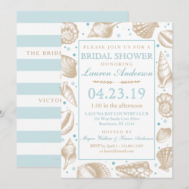 Seashell Nautical Beach Wedding | Möhippa Inbjudningar (Fram/baksida)