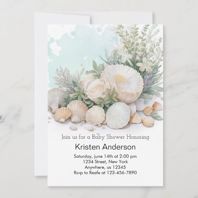Seashell Oasis vid Ocean Baby Shower Inbjudningar (Framsida)
