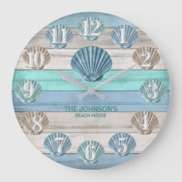 Seashell och Beach Wood Nautical - Blue Teal Stor Klocka