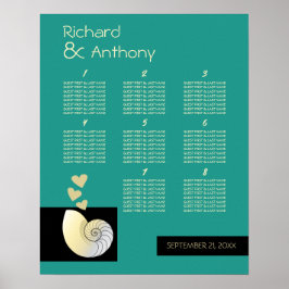 Seashell och Hearts, Beach Wedding Bord plan Poster