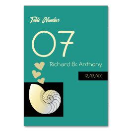 Seashell och Hearts, Beach Wedding Bordsnummer