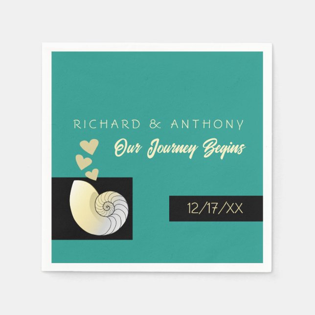 Seashell och Hearts, Beach Wedding Pappersservett (Framsidan)