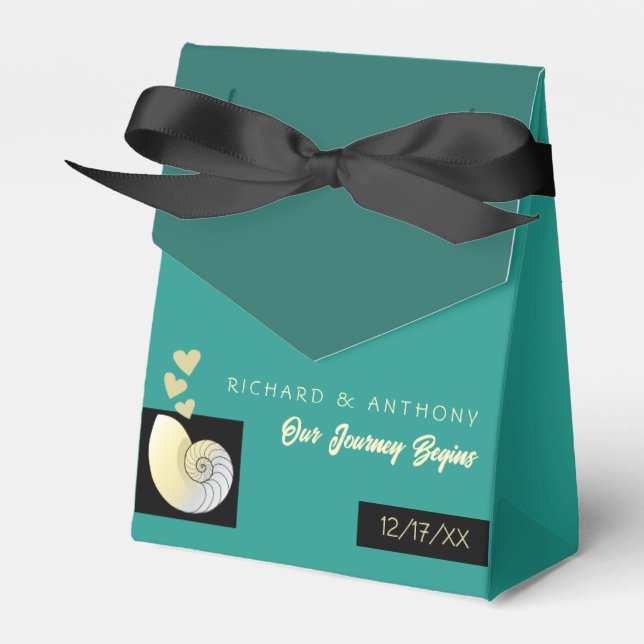 Seashell och Hearts, Beach Wedding Presentaskar (Framsidan Sidan)