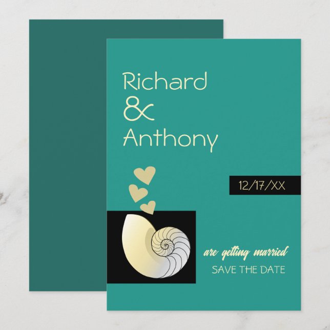 Seashell och Hearts, Beach Wedding Spara Datumet (Fram/baksida)