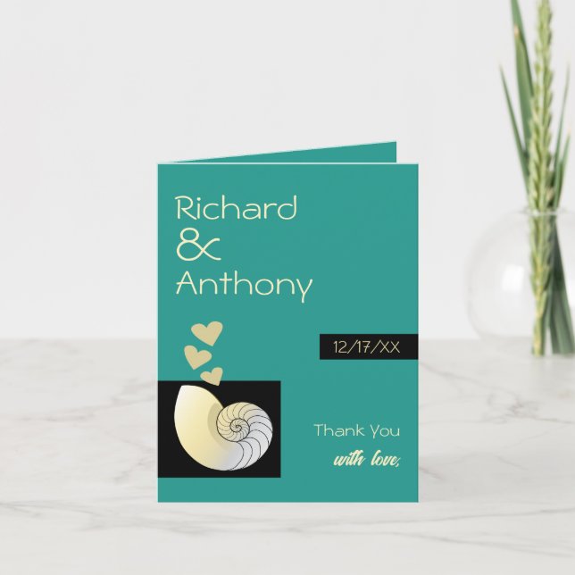 Seashell och Hearts, Beach Wedding Tack Kort (Framsida)