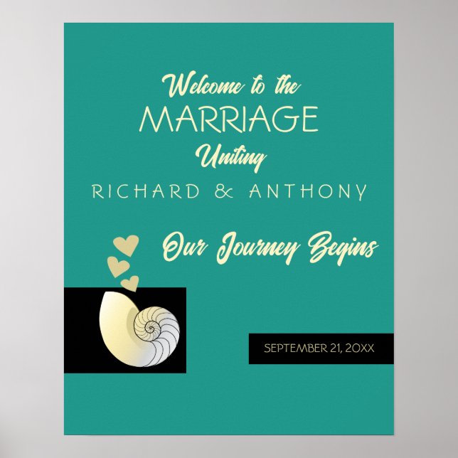 Seashell och Hearts, Beach Wedding Välkommen Poster (Framsidan)