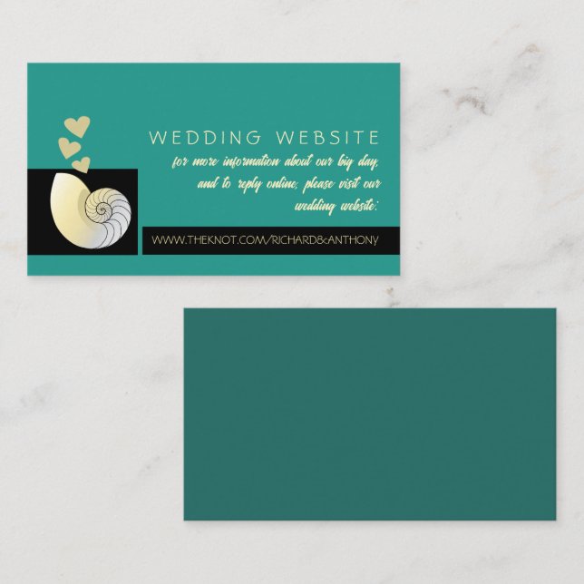 Seashell och Hearts, Beach Wedding Website Tilläggskort (Fram/baksida)