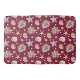 Seashell och Starfish Mönster på Maron Background Badrumsmatta