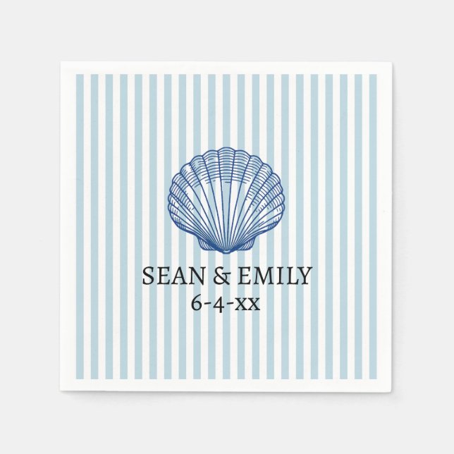 Seashell Painting Nautical Stripe Wedding Pappersservett (Framsidan)