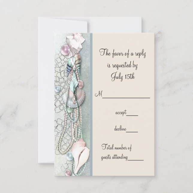 Seashell Pearls Elegant Beach Wedding OSA Kort (Framsida)