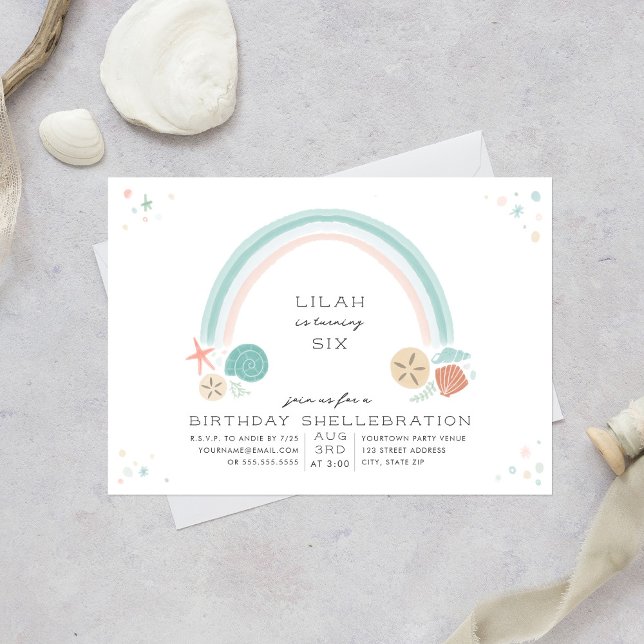 Seashell Rainbow Nautical Födelsedagsfest Inbjudningar (Skapare uppladdad)