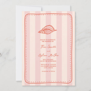 Seashell Rosa Rand Tropical Bröllop Inbjudningar