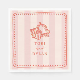 Seashell Rosa Stripe Tropical Beach Wedding Pappersservett