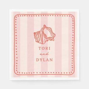 Seashell Rosa Stripe Tropical Beach Wedding Pappersservett