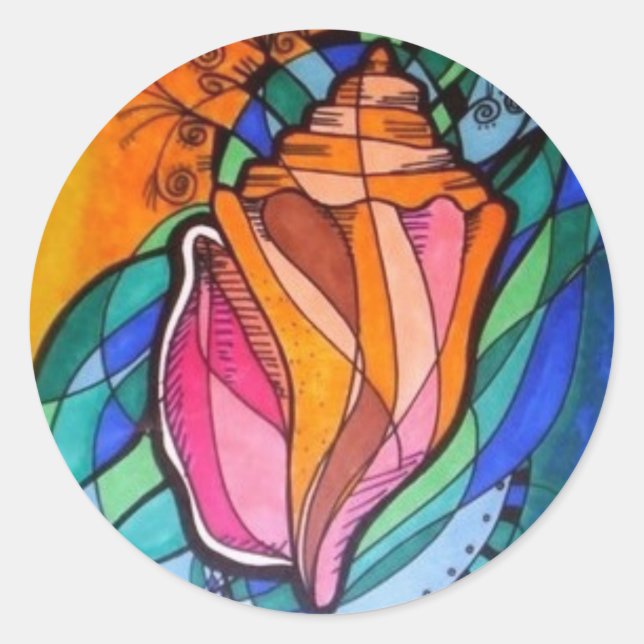 Seashell-rund klistermärke (Framsida)