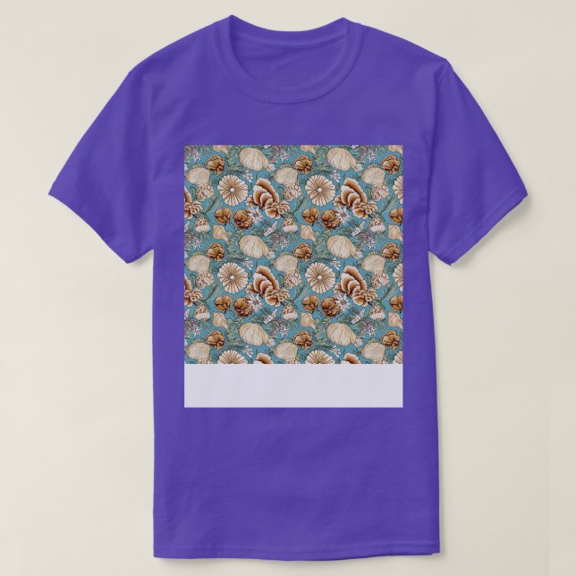 Seashell Seamless Mönster Sea Snäcka Clam Beach Se T Shirt (Design framsida)
