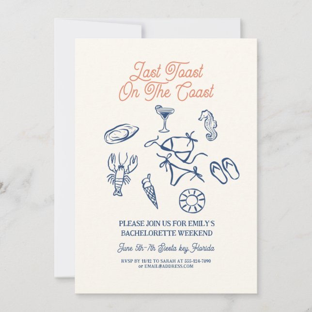 Seashell Sista toast kusten Bachelorette Helg Inbjudningar (Framsida)