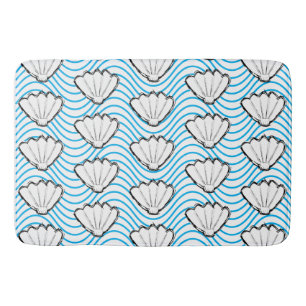Seashell Sketch White and Blue Wave Mönster Badrumsmatta