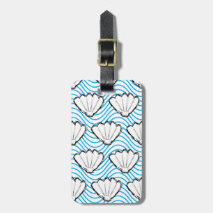 Seashell Sketch White and Blue Wave Mönster Bagagebricka