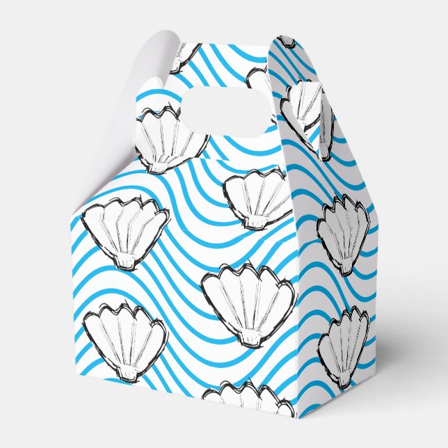 Seashell Sketch White and Blue Wave Mönster Presentaskar (Framsidan Sidan)