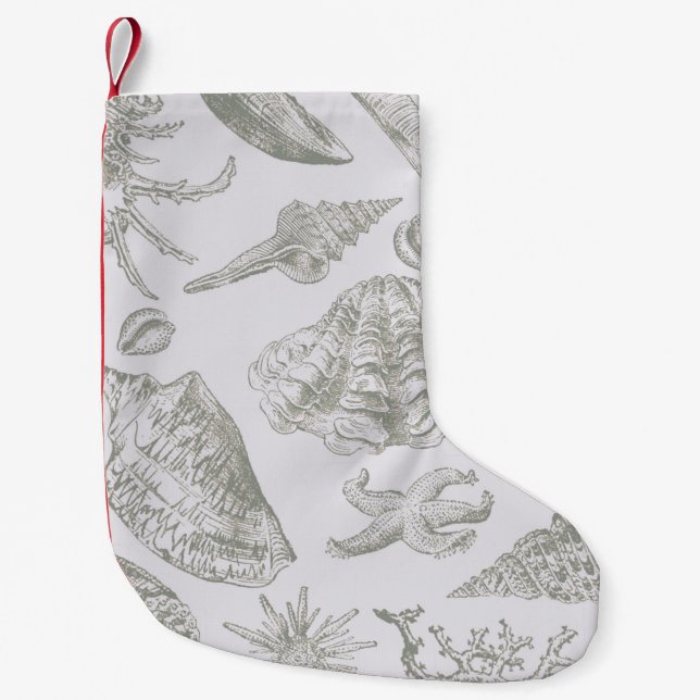 Seashell Soft Antique Art Beach-Snäckor Liten Julstrumpa (Framsidan)