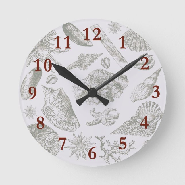 Seashell Soft Antique Art Beach-Snäckor Rund Klocka (Framsida)