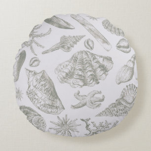 Seashell Soft Antique Art Beach-Snäckor Rund Kudde