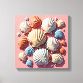 Seashell-sortiment på Soft Rosa Canvas Art