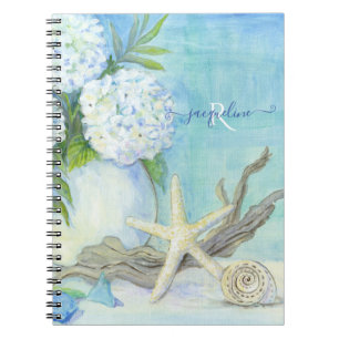 Seashell Starfish Beach Blue White Sea Shore Anteckningsbok