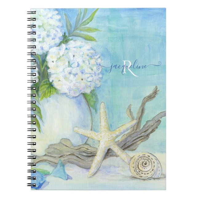 Seashell Starfish Beach Blue White Sea Shore Anteckningsbok (Framsidan)