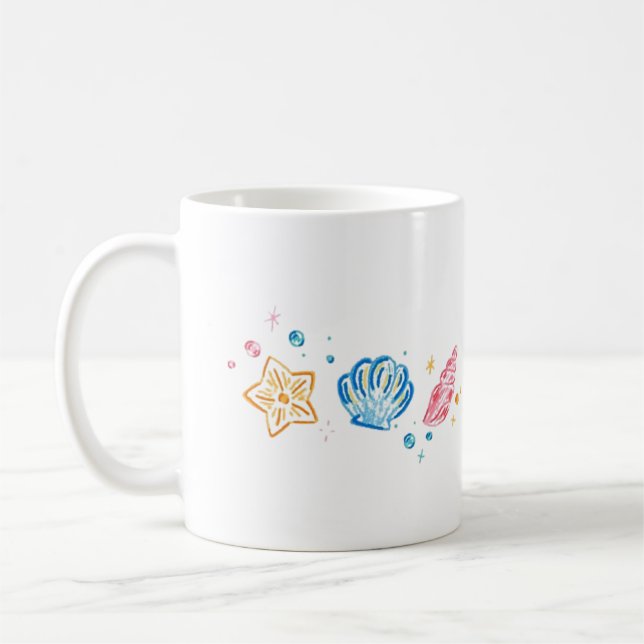 Seashell & Starfish Doodle – Ocean Aesthetic Desig Kaffemugg (Vänster)