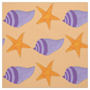 Seashell Starfish Orange Lila Beach Conch Snäcka Tyg