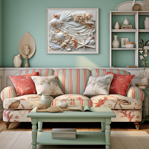 Seashell Starfish Pearls Sand Beach Summer Poster