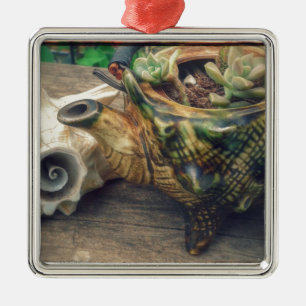Seashell Tea Kettle planterad med succulents Julgransprydnad Metall