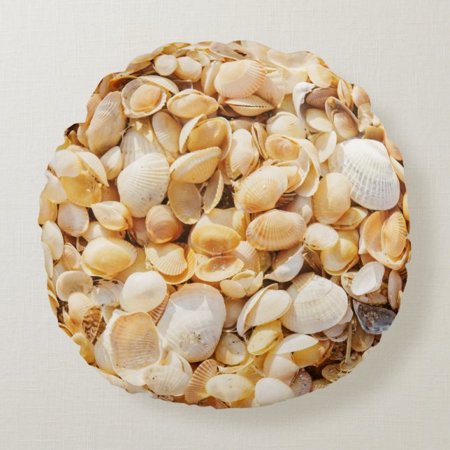 Seashell texturerade sommarstrandbakgrund. rund kudde (Framsidan)