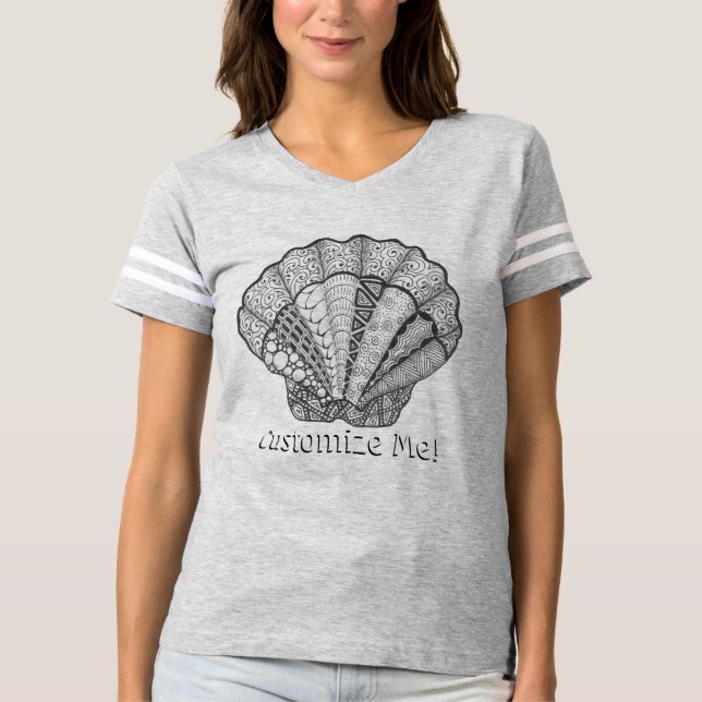 Seashell-unik Hand plockade Scallop-Snäcka Tee (Framsida)
