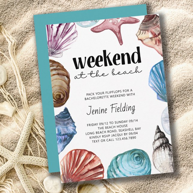Seashell Watercolor Bachelorette Beach Helg Inbjudningar (Skapare uppladdad)