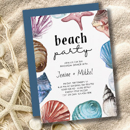 Seashell Watercolor Beach Party Rehearsal Middag Inbjudningar