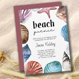 Seashell Watercolor Beach Picnic Birthday Inbjudningar