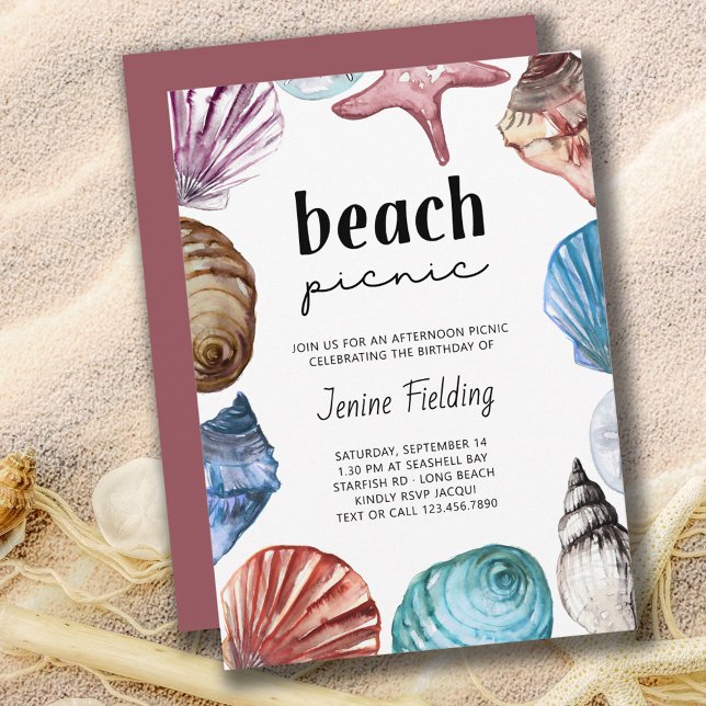Seashell Watercolor Beach Picnic Birthday Inbjudningar (Skapare uppladdad)