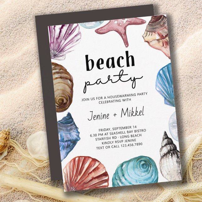 Seashell Watercolor House Warming Beach Party Inbjudningar (Skapare uppladdad)