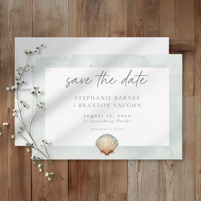 Seashell Watercolor Minimalist Beach Wedding Spara Datumet (Skapare uppladdad)