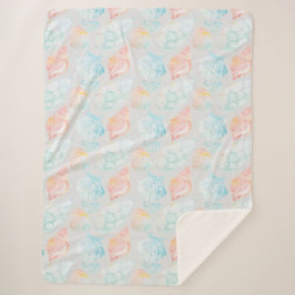 Seashell Watercolor Sherpa Blanket