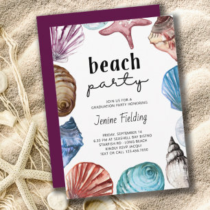 Seashell Watercolor Studenten Beach Party Inbjudningar